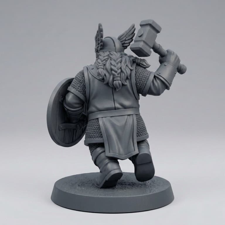 High Fidelity derived back view of the dwarf paladin miniature