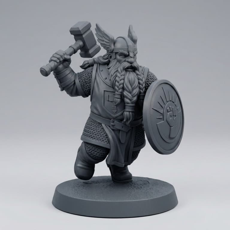 Matching miniature set variant — the dwarf paladin in a charging pose