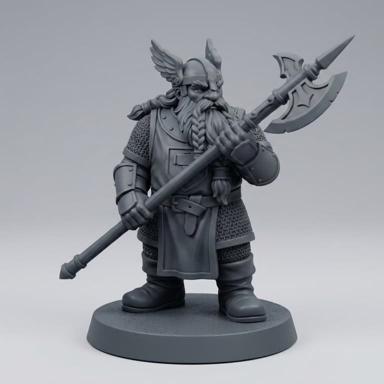 Consistent miniature variant — same dwarf paladin re-armed with a halberd