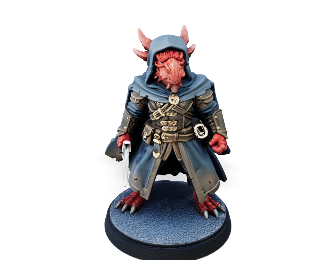 Azure Cloaked Dragonborn - Hero Mini | Tabletop Miniature STL